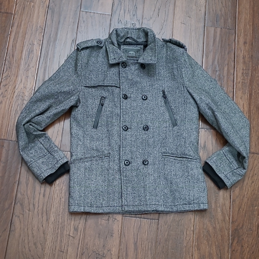 21 Men Herringbone Patterned Double-Breasted Wool Blend Jacket size Small